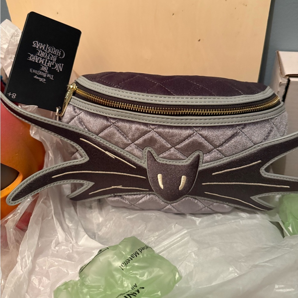 Loungefly Jack bow tie Metallic Silver and Black Bag belt bag